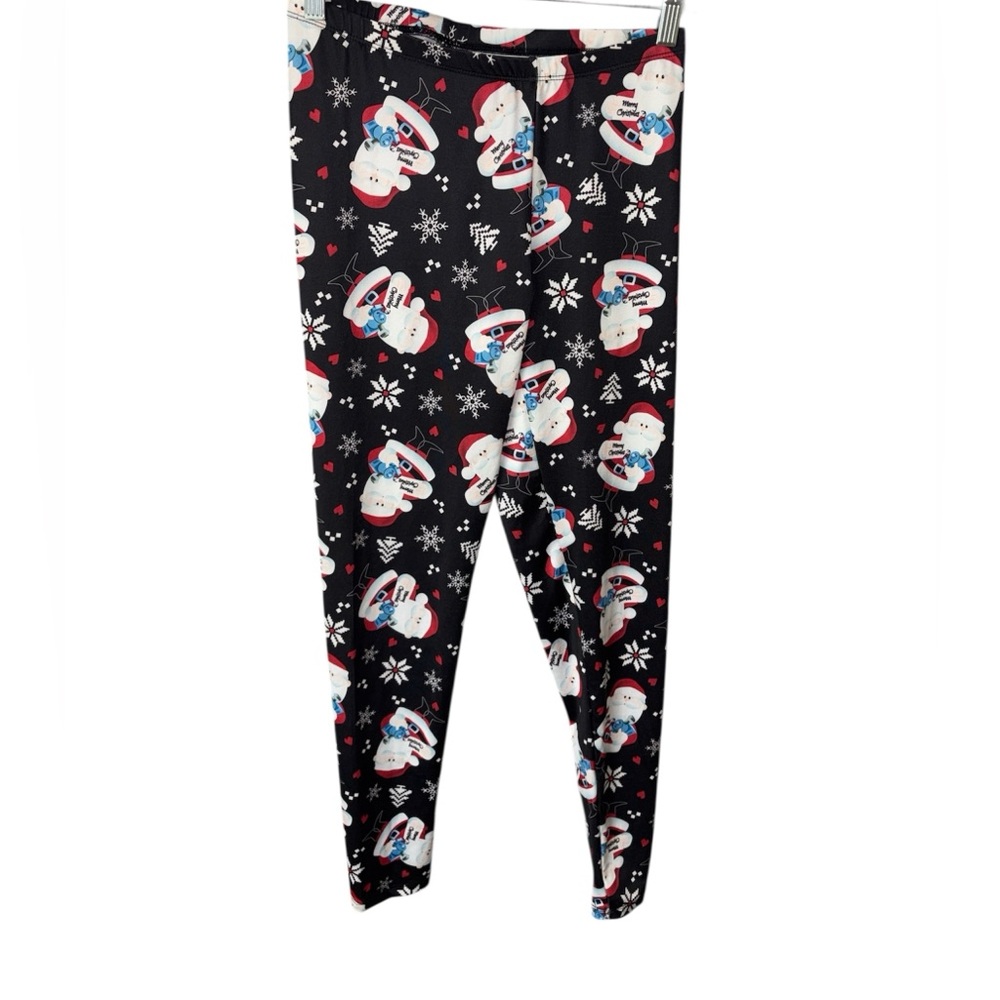 Festive Black Leggings with Santa Print